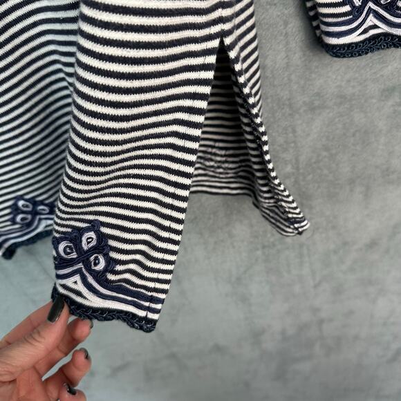 Tory Burch Sweater Womens Medium Navy Striped Embroidered Nautical Coastal Tunic - Picture 7 of 16